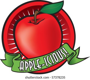 Vector illustration of an apple on a burst with a banner.