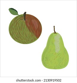 Vector illustration of an apple and a pear.