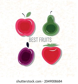 Ilustración vectorial con manzana, pera, ciruela y fresa.
EPS10