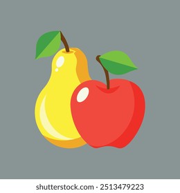 Uma ilustração vetorial de uma maçã e pera em um estilo simples, perfeito para projetos limpos e minimalistas