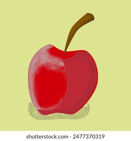 Vector illustration of an apple. Apple with shading and highlights. Isolated apple on a monochrome background. Texture shading. Vitamin, healthy diet, vegetarian.