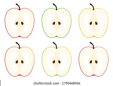 Ilustración vectorial de las lonchas de manzana cortadas a la mitad