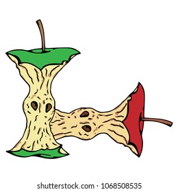 Vector illustration of an apple stump. Hand drawn.