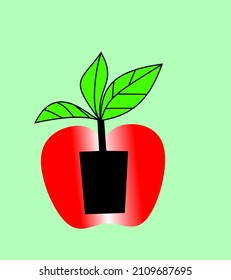 vector illustration of an apple tree growing from a pot inside an apple