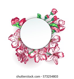 Vector Illustration of Apple tree sketch for Design, Website, Background, Banner.
Hand drawn flower Elements. Vintage Spring Template