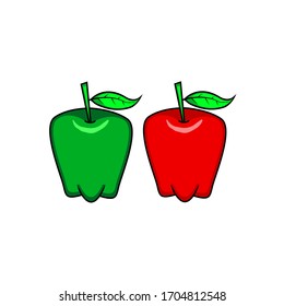Ilustración Vectorial De Apple. manzana de fondo blanco. Icono de frutas de manzana roja y verde aislado en fondo blanco para diseño gráfico, logo, sitio web, caricatura, aplicación móvil, ui ilustración.
