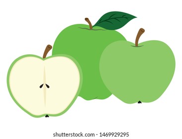 Vector Illustration Of Apples. Green apples isolated on white background