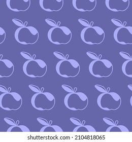 Vector illustration with apples silhouettes in very peri trending color. Abstract seamless pattern. Template for printing paper and fabric, wallpapers and backgrounds.