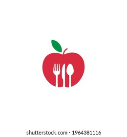 Vector illustration of apples, spoons, knives, cutlery for icons and symbols of restaurants, cafes, canteens and other eating places. also great for fruit healthy food logos