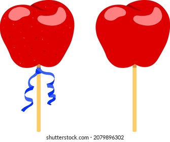 Vector illustration of apples with stick and ribbon or without ribbon.