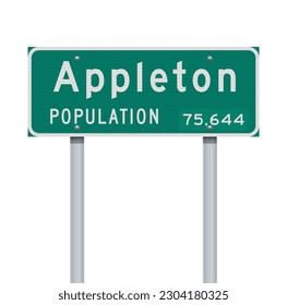 Vector illustration of the Appleton (Wisconsin) City Limit green road sign on metallic posts