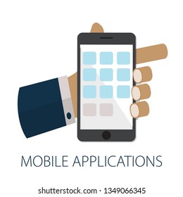 Vector illustration of Application development and Digital marketing app with "mobile applications" Marketing technology concept