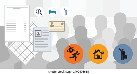 vector illustration of applications documents and refugee symbols