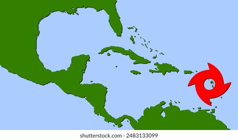 Vector illustration of approaching hurricane in Caribbean area, Beryl