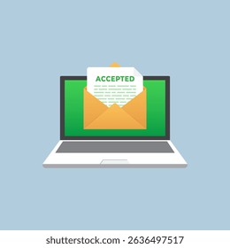 vector Illustration of Approval Notification on Laptop Display With Envelope Icon