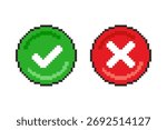 Vector Illustration of Approval and Rejection Icons with Pixel Art Design, perfect for game assets themed designs