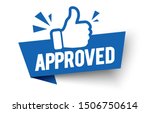 Vector illustration approved label flag with thumbs up icon.