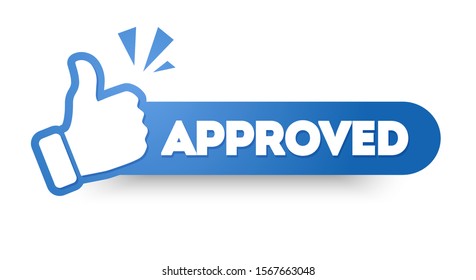 Vector Illustration Approved Label With Thumbs Up. Modern Web Banner Element.