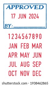 Vector Illustration Of The Approved Stamp And Editable Dates (day, Month And Year) In Ink Stamps