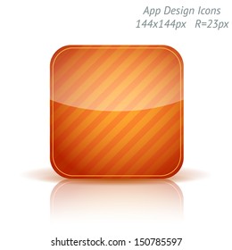Vector illustration of apps glossy icon template. Background with diagonal strips.