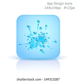 Vector illustration of apps icon template. Background with water splashes.