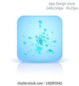 Vector illustration of apps icon template. Background with water splashes.
