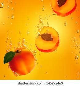 Vector Illustration of Apricots Falling in Liquid