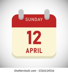 Vector illustration. April 12, Sunday. Flat style calendar icon. Month, date, weekend. Easter Holidays 2020.