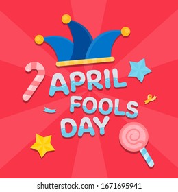 Vector illustration for April fools day with funny hat and funny face.