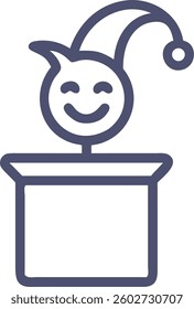 Vector Illustration April Fool's Day Icon. Jack in the box linear icon. Winking clown thin line illustration. Jester toy. Contour symbol.  isolated on white background. 