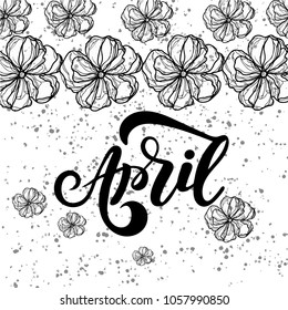 Vector illustration of April  with the inscription for packing product to store, gift, message. shopping packaging. Inscription , invitation , banner template. Calligraphy background.