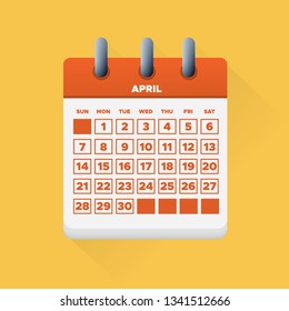 Ilustración vectorial. Mes de abril para el calendario 2019