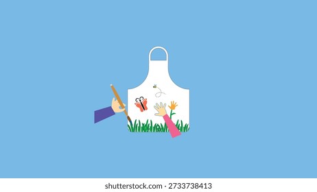 Vector illustration of an apron with a brush in the grass.