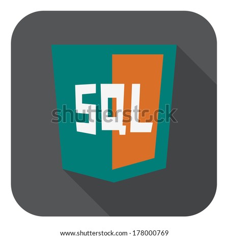 vector illustration of aquamarine shield with sql line mysql database, isolated web site development icon on white background