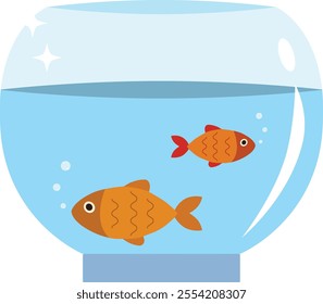 Vector illustration of an aquarium. Cartoon scenes of an aquarium, blue water, sand, beautiful, colorful different types of fish, algae, coral, stones, bubbles. Fish swim in the aquarium.