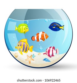 Vector illustration of an aquarium with colorful fishes