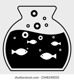 Ilustración vectorial del acuario con peces sobre fondo blanco en estilo de diseño plano