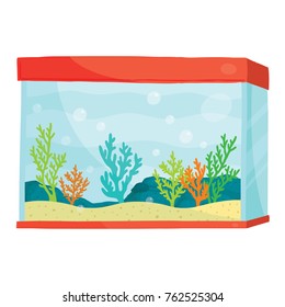 Vector illustration of aquarium with plastic coral decoration