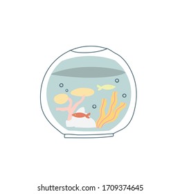 Vector illustration of aquarium. Vessel with water for fish. For aquatic plants and animals. Decorative element.