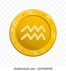 Vector illustration of Aquarius zodiac icon sign and symbol. Gold colored vector for website design .Simple design on transparent background (PNG).