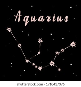 Vector illustration of Aquarius zodiac sign on a black starry background.