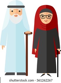 Vector Illustration of arab adult man and woman  Set of arab old people in different situations