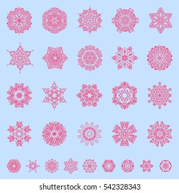 Vector illustration. Arab, Asian, ottoman motifs. Illustration on a neutral background. Simple snowflakes set, floral elements, decorative ornament.