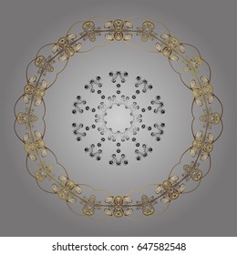 Vector illustration. Arab, Asian, ottoman motifs in colors. Winter pattern on gray background. Simple snowflakes, floral elements, decorative ornament.