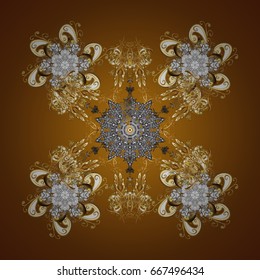 Vector illustration. Arab, Asian, ottoman motifs. Seamless pattern on brown background. Simple snowflakes seamless pattern, floral elements, decorative ornament.