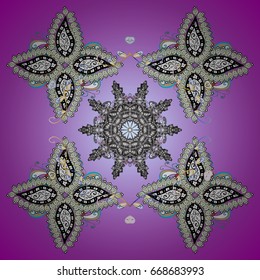 Vector illustration. Arab, Asian, ottoman motifs. Ornamental pattern on colorfil background. Simple snowflakes ornamental pattern, floral elements, decorative ornament.