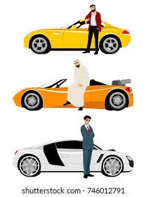 Vector illustration of arab men and expensive cars