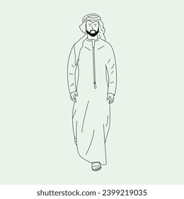 Vector Illustration of a Arab Men walking, Arab costume comes with headpiece and robe.