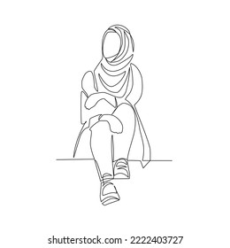 Vector illustration of arab woman drawn in line-art style