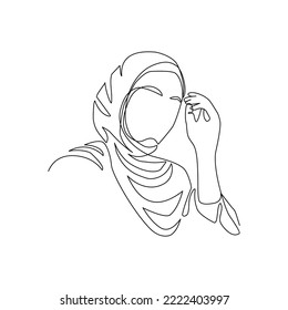 Vector illustration of arab woman drawn in line-art style